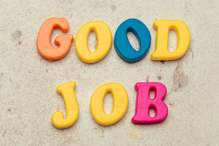 Words Good Job written in colorful plastic letters close up shot